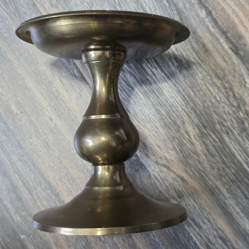RIH Solid Brass Pillar Candle Holder Pedestal Spike Made in India Vintage 5.5in